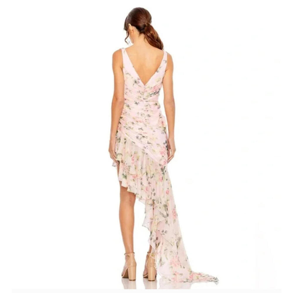NWT Mac Duggal Pink Floral Asymmetrical Ruffle Hem Dress Size 8 - Picture 3 of 7
